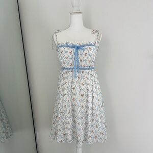 Floral Mini Dress with Blue Accents